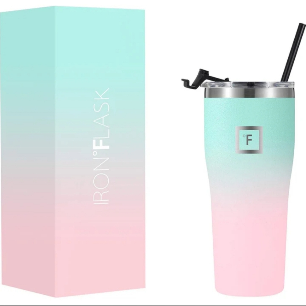 NWT Iron Flask Gradient Bubble Gum 24oz Tumbler with Straws
